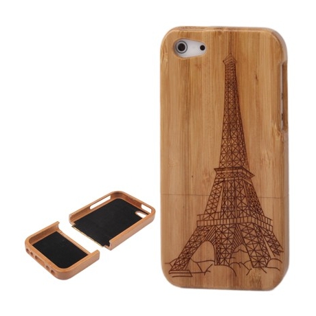 Coque de protection tour eiffel en bois bambou détachable iPhone 5