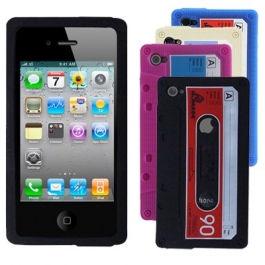 Coque Cassette Audio en Silicone Souple pour iPhone 4 et 4S (couleur au choix)