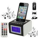 Station d'accueil Réveil iPhone radio FM, lecteur SD et USB